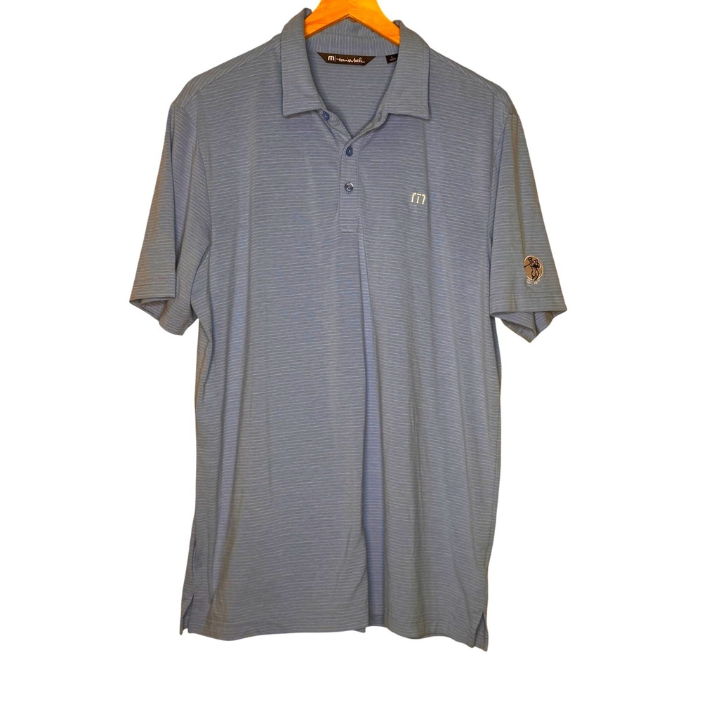 TravisMathew Mens Blue Striped Short Sleeve Golf‎ Polo Shirt Large Pinehurst